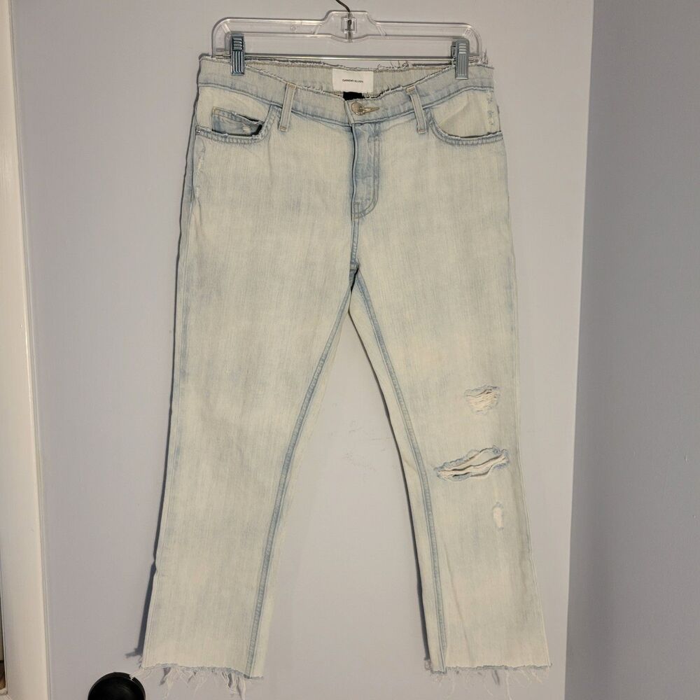 Current Elliot Cropped Straight Bleached Distressed Jeans Womens Raw Hem Size 27
